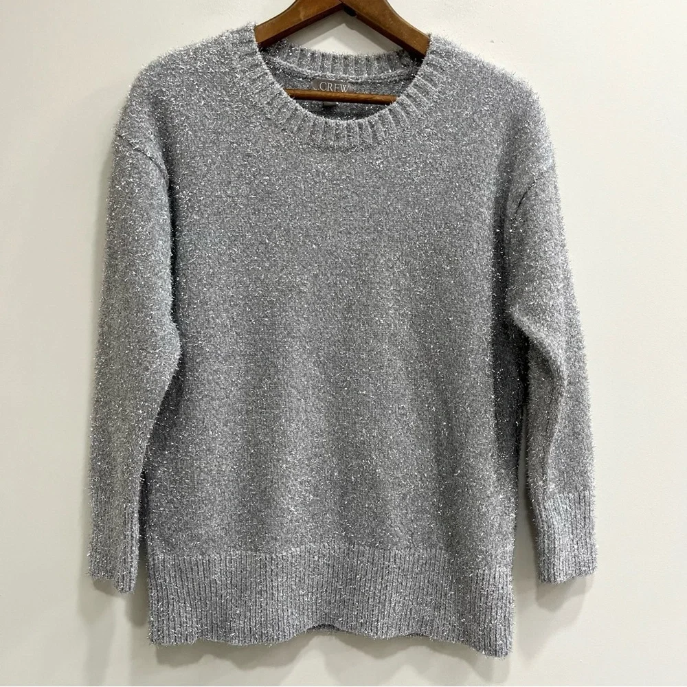 J.Crew Relaxed Crewneck Sweater in Metallic Brushed Yarn Silver New YearvSmall